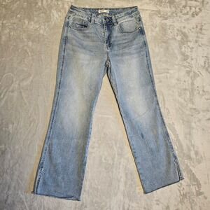 OAT New York Women's Light Wash‎ Flare Jeans Cropped Frayed Hem Size 4 27